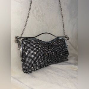 Glamorous Black and Silver Clutch with Detachable Chain